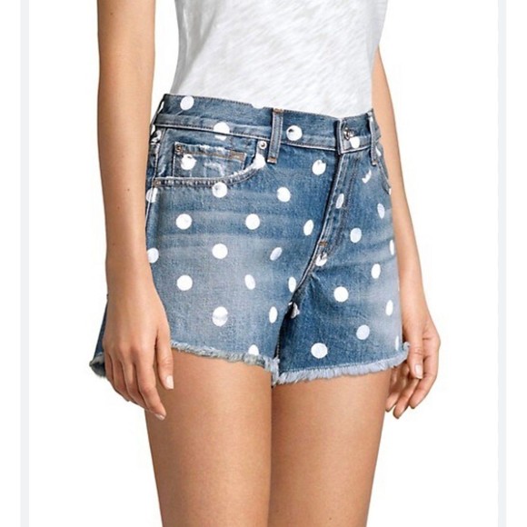 7 for all mankind polka dot high rise Denim Shorts 30 - Picture 1 of 6
